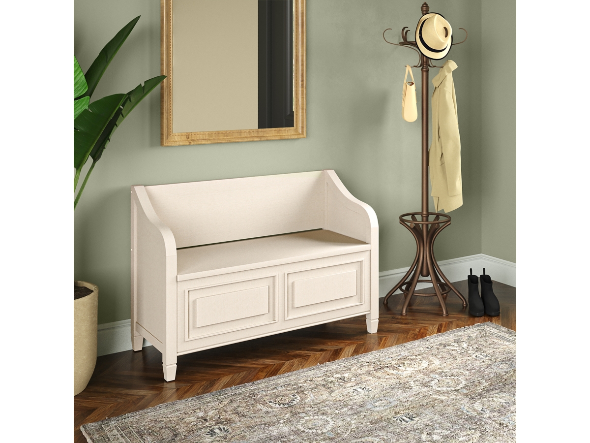 Simpli Home Connaught Entryway Storage Bench, Antique White, large