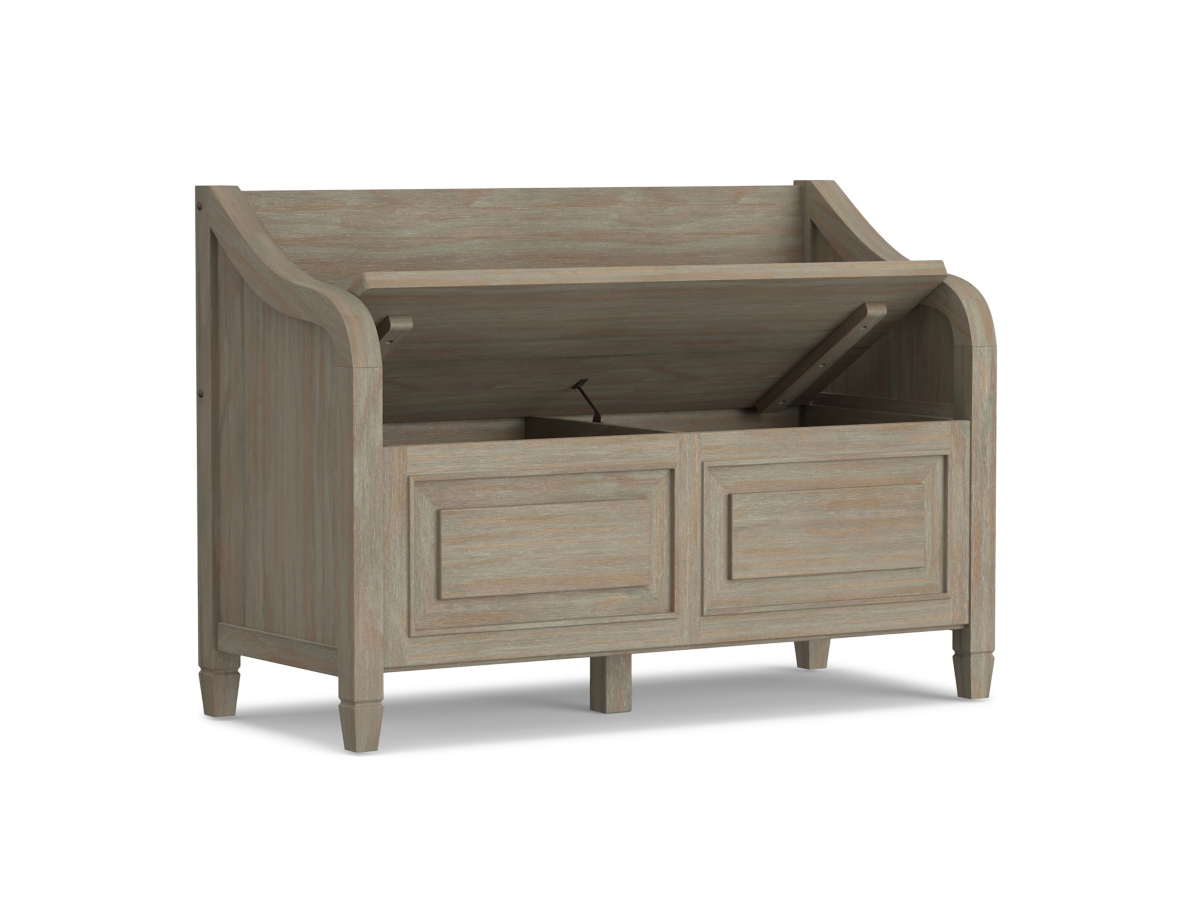Simpli Home Connaught Entryway Storage Bench, Distressed Gray, large