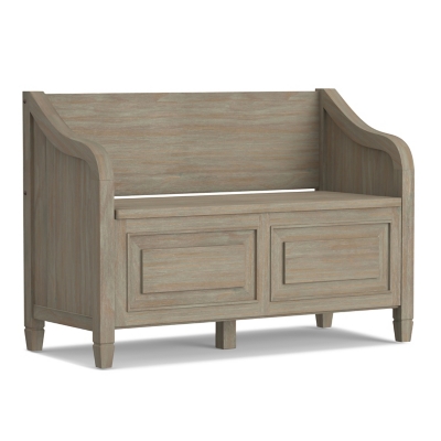 Simpli Home Connaught Entryway Storage Bench, Distressed Gray, large