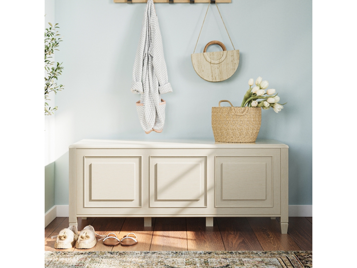 Simpli Home Connaught Storage Bench Trunk, Antique White, large