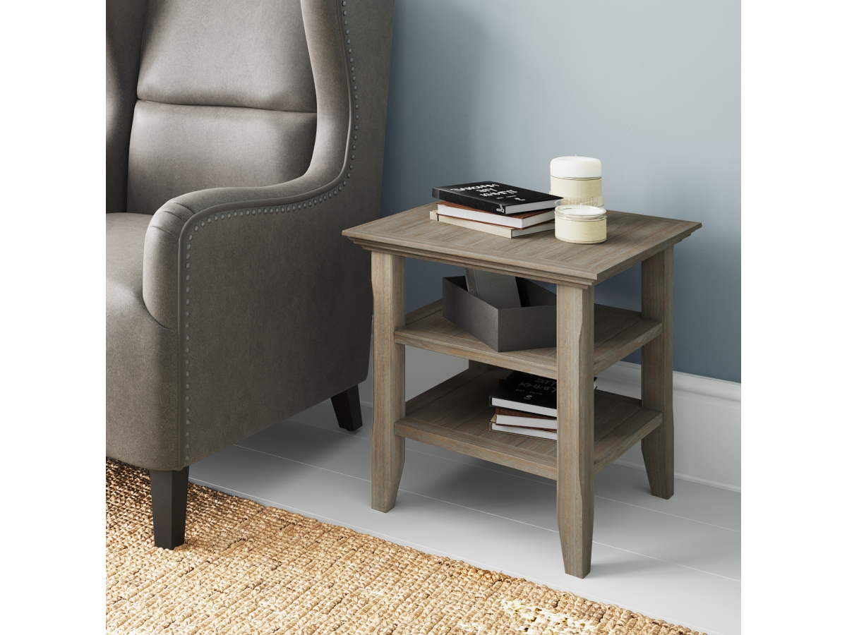 Simpli Home Acadian End Table, Distressed Gray, large