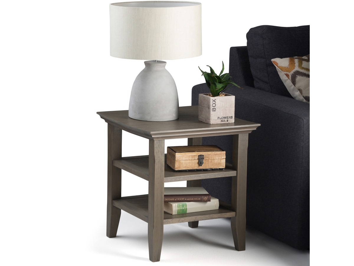 Simpli Home Acadian End Table, Farmhouse Gray, large