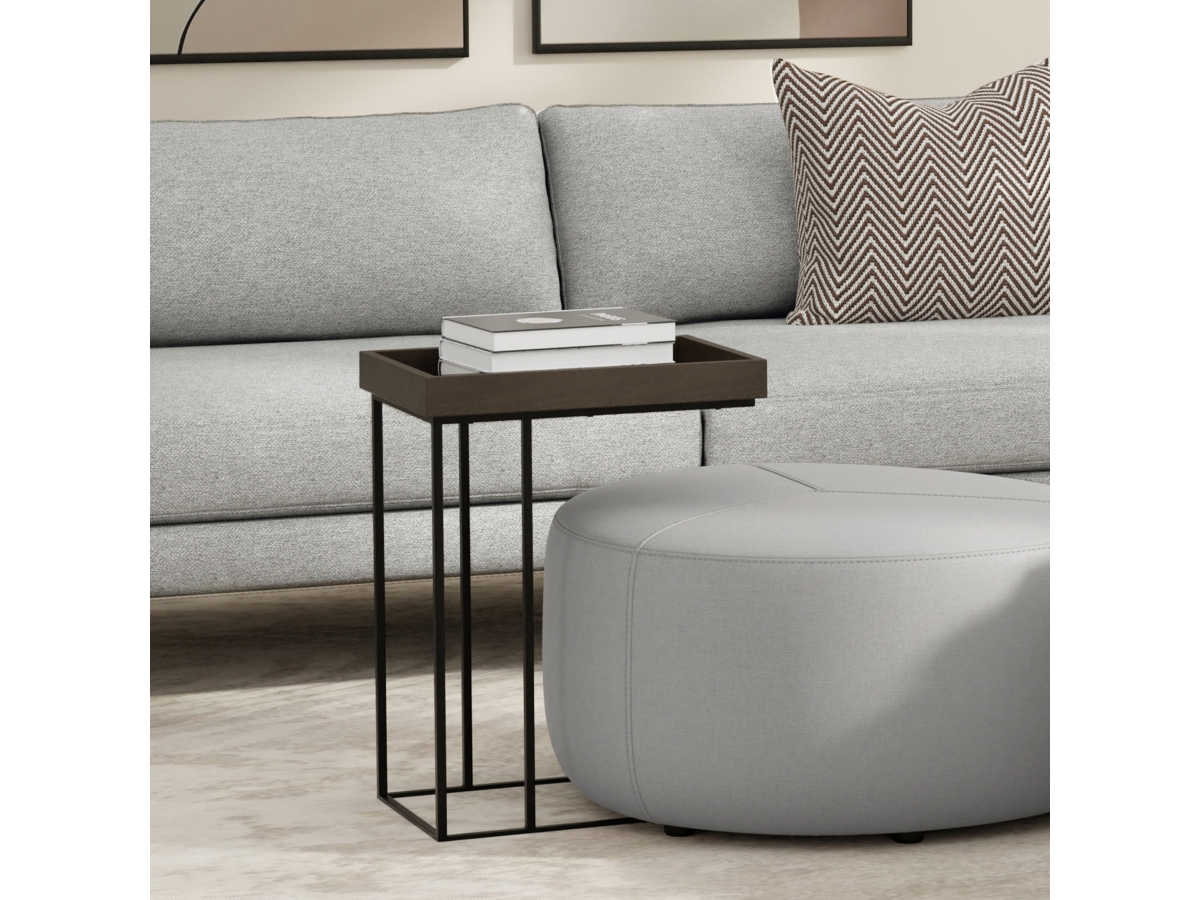 Simpli Home Gallagher C-Shaped End Table, Walnut Brown, large