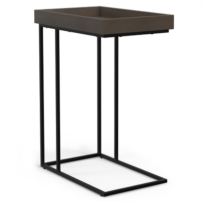 Simpli Home Gallagher C-Shaped End Table, Walnut Brown, large