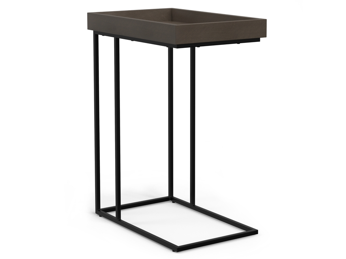 Simpli Home Gallagher C-Shaped End Table, Walnut Brown, large