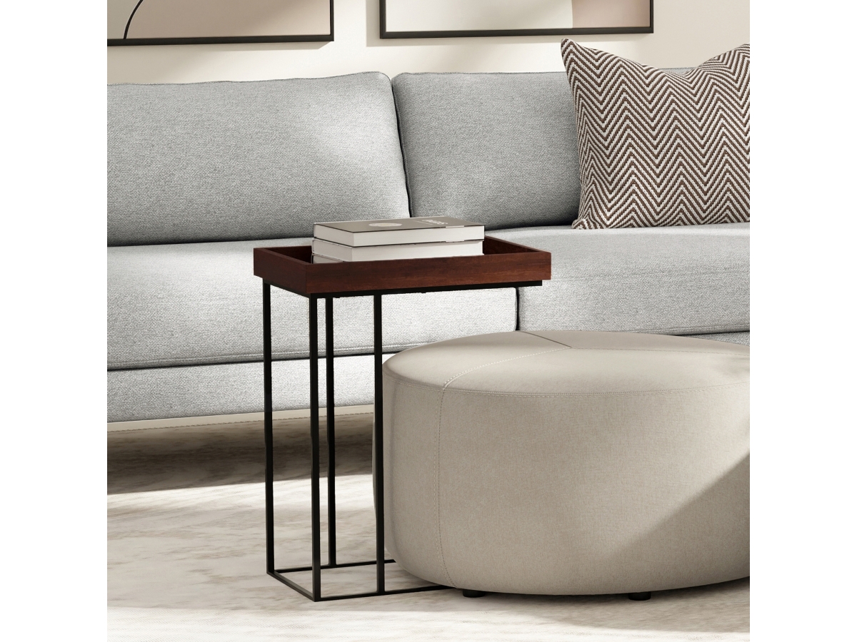 Simpli Home Gallagher C-Shaped End Table, Cognac, large