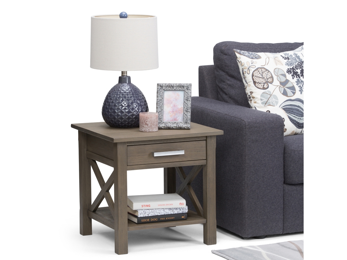 Simpli Home Kitchener End Table, Farmhouse Gray, large