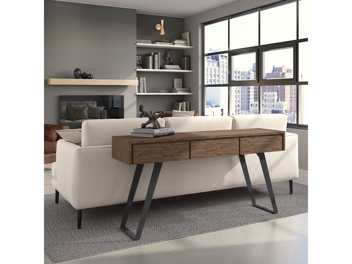 Simpli Home Lowry Console Sofa Table, Rustic Natural Aged Brown, large