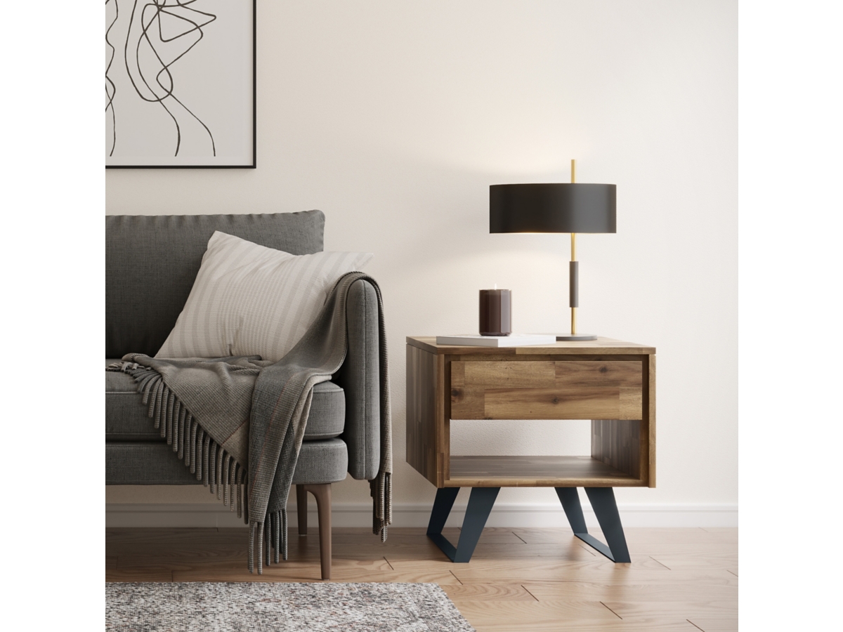 Simpli Home Lowry End Table, Distressed Golden Wheat, large