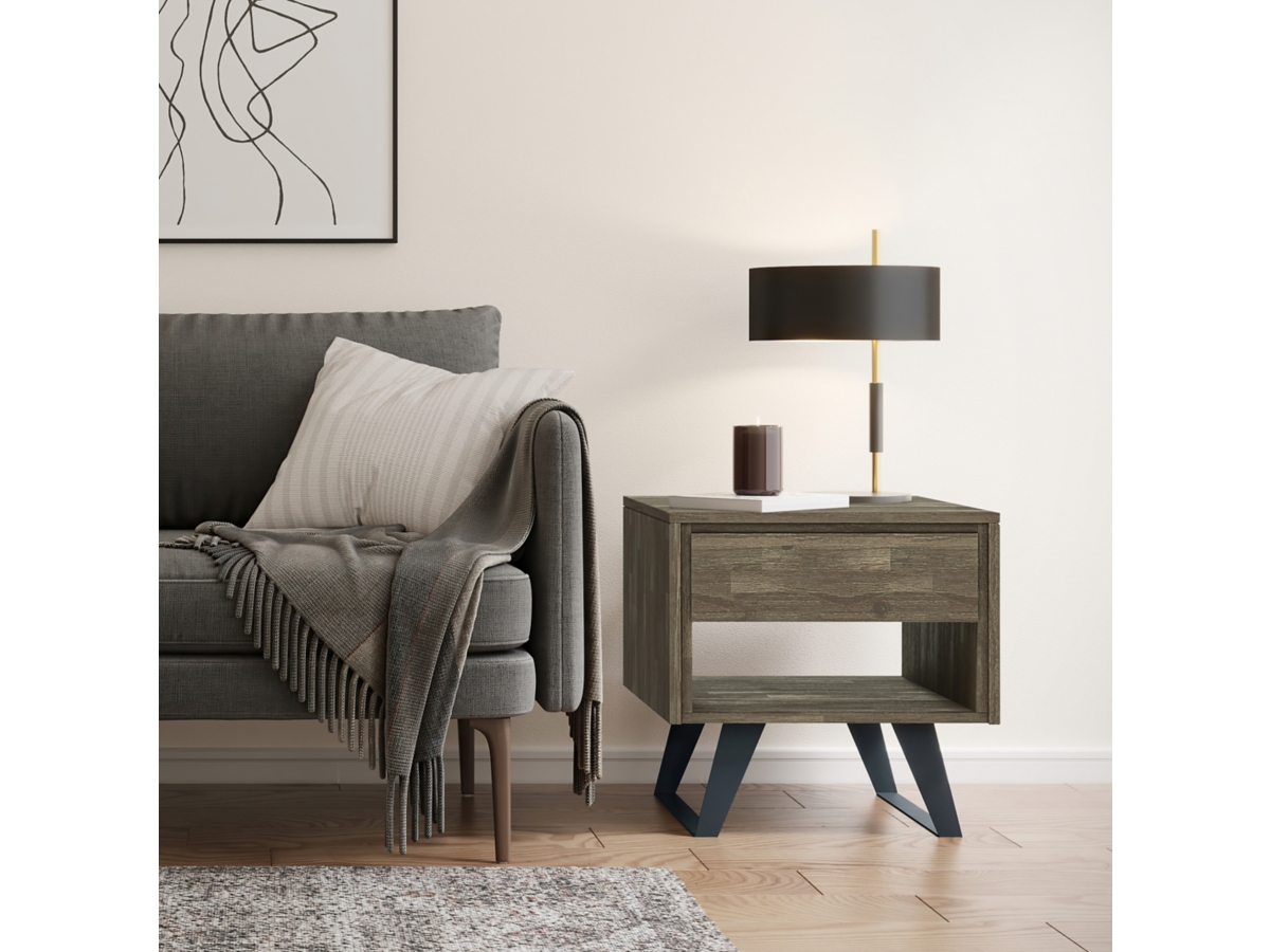 Simpli Home Lowry End Table, Distressed Gray, large