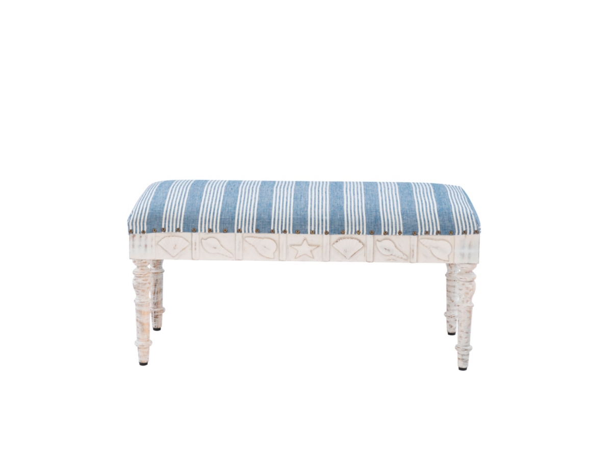 【sachi】WHITE_WOOD_BENCH Sachi Arched Bench in Woven Water Hyacinth - Scenario Home