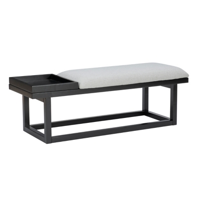 Bench with tray and decor arrangement