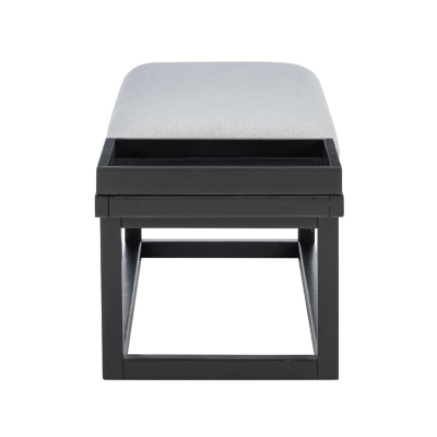 Bench with cushion and tray close-up