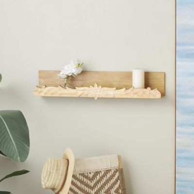 Bayberry Lane Floral Wall Shelf with Carved Scroll Lip, , rollover