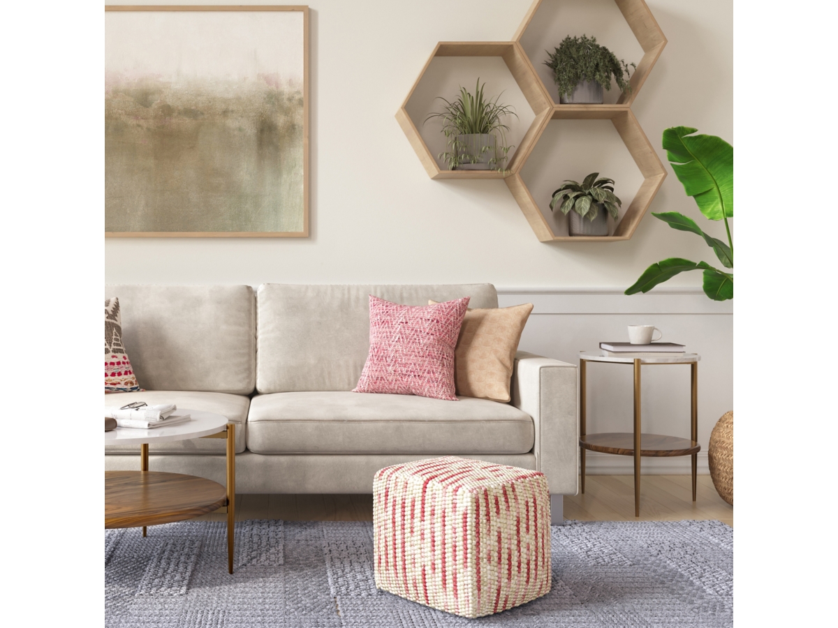 Simpli Home Zoey Pouf, Maroon, large