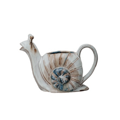 Storied Home Stoneware Snail Shaped Watering Can, , large