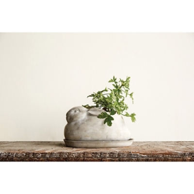 Storied Home Rustic Rabbit Planter with Saucer Set, , rollover
