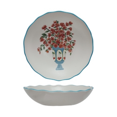 Storied Home Stoneware Country Garden Salad Bowl, , large