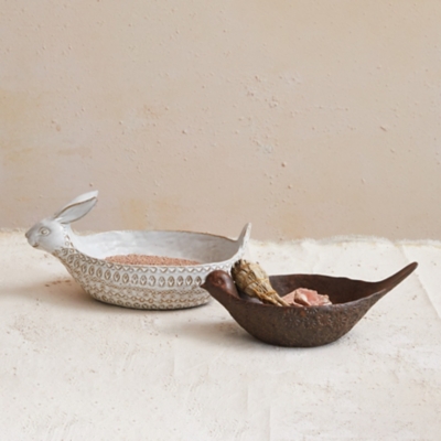 Storied Home Debossed Stoneware Rabbit Bowl Set of 2, , rollover