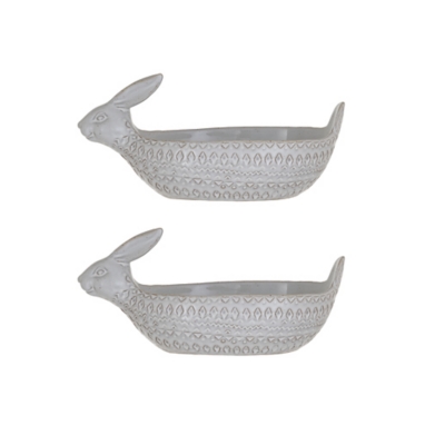 Storied Home Debossed Stoneware Rabbit Bowl Set of 2, , large
