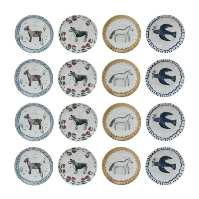 Storied Home Enchanted Fauna Hand-Painted Stoneware Plates Set of 4, , large