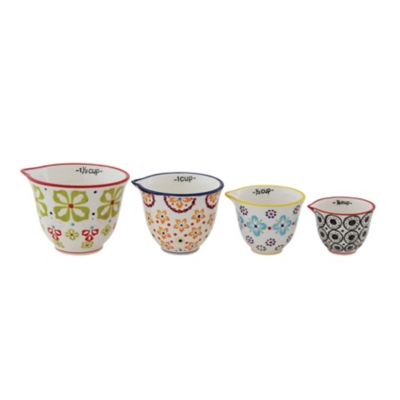 Storied Home Floral Stamped Stoneware Measuring Cups Set of 4, , large