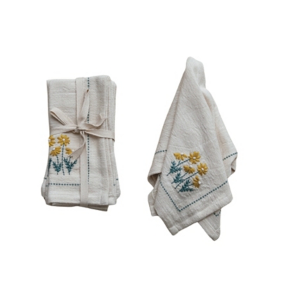 Storied Home Floral Hand-Embroidered Napkins - Thumbnail 3