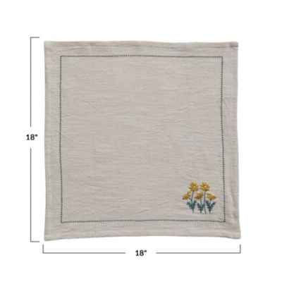 Storied Home Floral Hand-Embroidered Napkins - Thumbnail 2