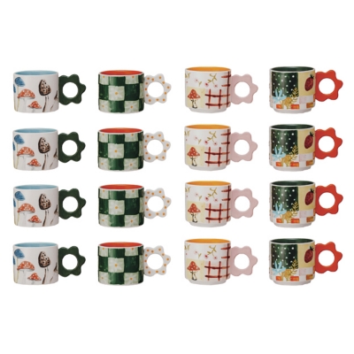 Storied Home Floral Stoneware Mug Set of 4, , large