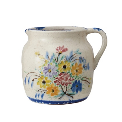 Storied Home Floral Terra-cotta Crackle Glaze Pitcher, , large