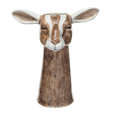 Storied Home Hand-Painted Decorative Stoneware Goat Vase, , large