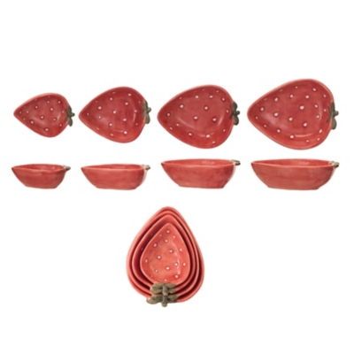 Storied Home Hand-Painted Strawberry Stoneware Measuring Cups Set of 4, , large