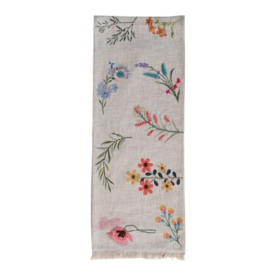 Storied Home Slub Printed Table Runner with Flowers, , large