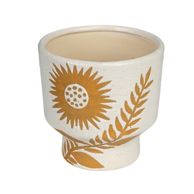 Storied Home Stoneware Footed Planter with Flower, , large