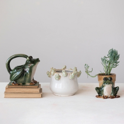 Storied Home Stoneware Frog Planter with Reactive Glaze, , rollover