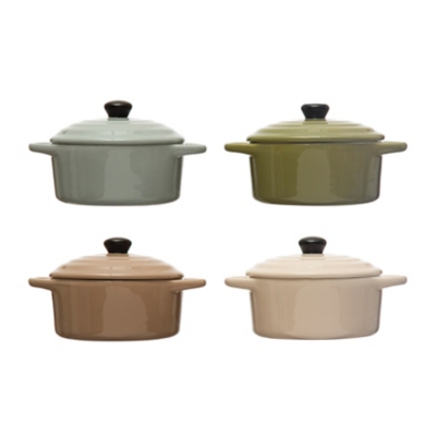 Storied Home Stoneware Mini Bake Pans with Lids, Set of 4 Colors, , large