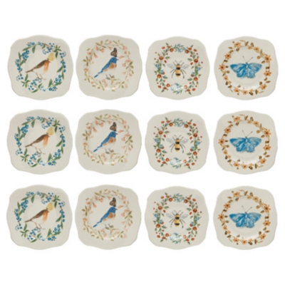 Storied Home Stoneware Plates with Painted Fauna Set of 12, , large