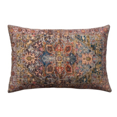 Storied Home Pattern and Chambray Back Lumbar Pillow, , grid