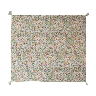 Storied Home Kantha Floral Pattern Quilted Throw - Thumbnail 3