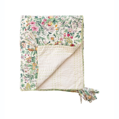 Storied Home Kantha Floral Pattern Quilted Throw