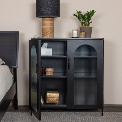 Storied Home Solstice 14" Accent Cabinet with 2 Shelves, Black, rollover