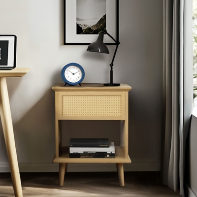 Teagan end table in home office with clock on top