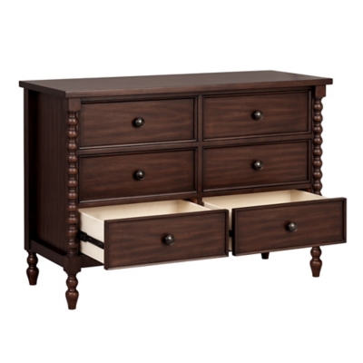 Back view of the Beckett dresser showing four drawers with interior white lining