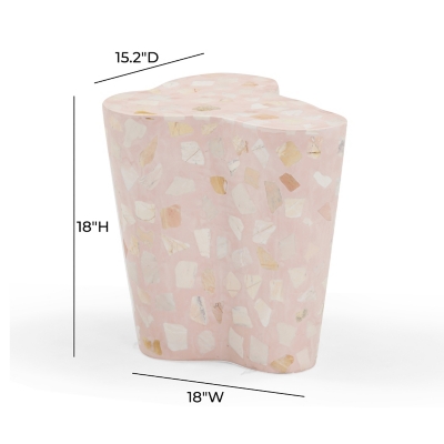 Dimensions of pink terrazzo side table with measurements