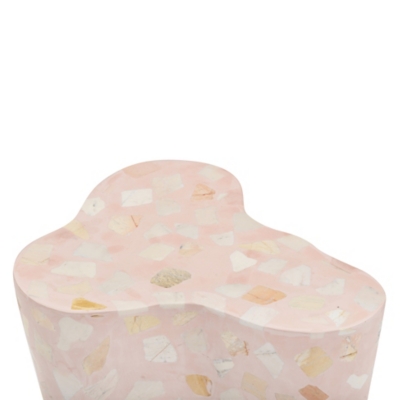 top and side view of pink terrazzo side table