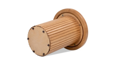 wooden ribbed side table cylindrical with circular end plate