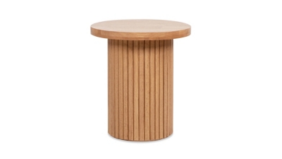 round ribbed wooden side table isolated on white