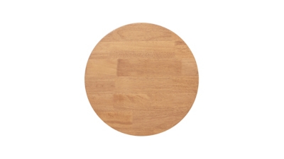 top-down view of round wooden tabletop