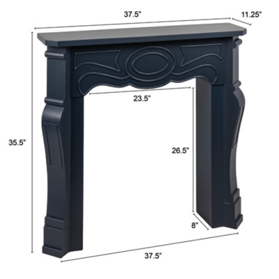 Dimensions diagram of blue decorative fireplace mantel