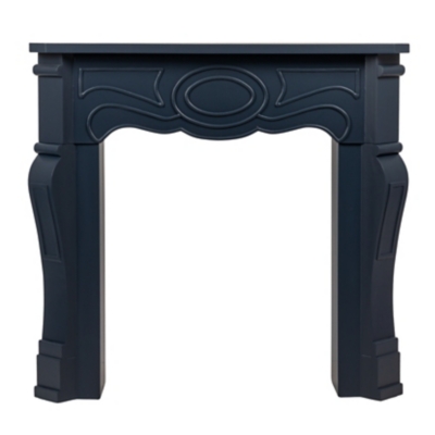 Blue decorative fireplace mantel shown front view